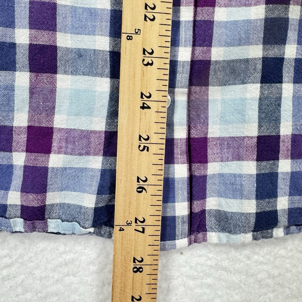 Banana Republic Button Down Shirt Mens Medium Purple Blue Plaid Linen Cotton SS - Picture 6 of 6
